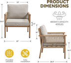 Outdoor Accent Chair, Patio Lounge Chair Set of 2, Hand-Woven Rope with Waterproof Cushions, All-Weather Patio Accent Chairs for Garden, Balcony, Poolside, Grey+Mocha Rope
