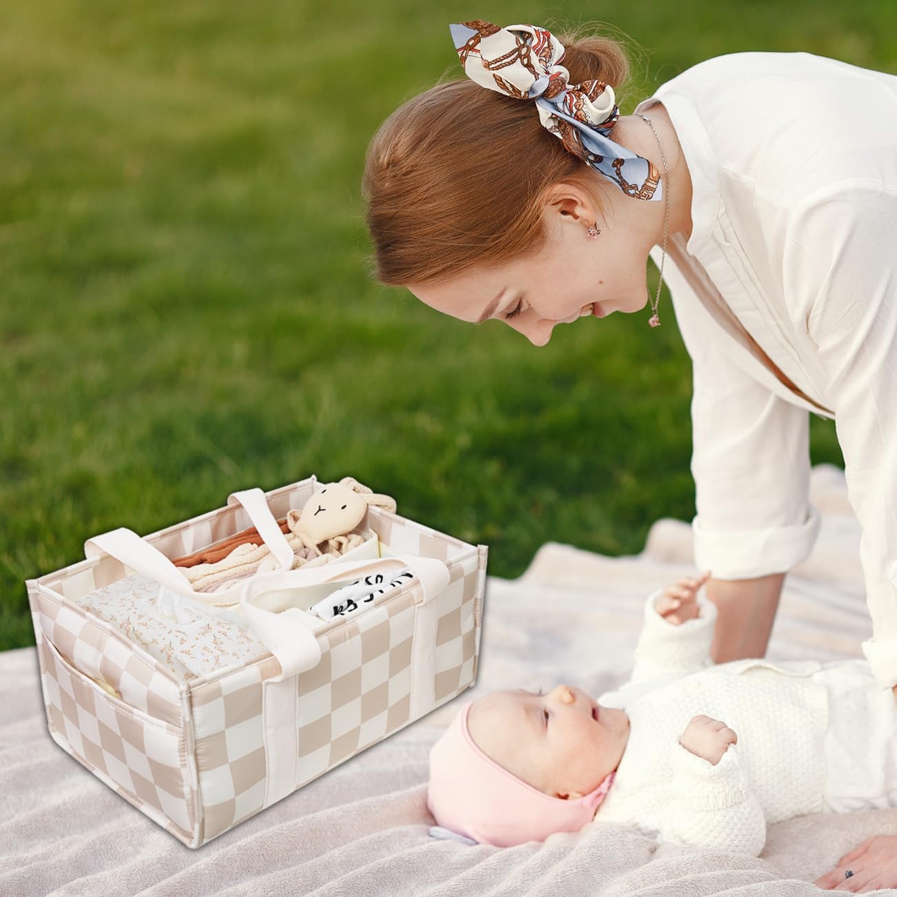 Baby Diaper Caddy – Baby Diaper Caddy Organizer, Stylish Storage Basket for Newborn Essentials & Diaper Station, Baby Registry Must-Have (Beige)