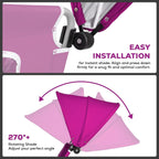 Romswi 1PK Folding Tanning Beach Chair with Face Hole & Canopy Shade, 5-Position Reclining Sun Lounger, Portable Face Down Tanning Chair with Arm Holes & Side Pocket for Beach, Pool & Patio, Neon Pink