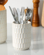 Utensil Holder Set of 2, Large & Small Ceramic Utensil Holder for Kitchen Countertop, Farmhouse Kitchen Decor, Thick Durable Utensil Crock Organizer, Beige