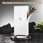 71" H Metal Pantry Storage Cabinet with Wheels,Rolling Kitchen Pantry Cabinet with 2 Doors and 4 Adjustable Shelves, Locker Steel Cabinet,Organization Cabinet for Garage,Home,Gym,School,White