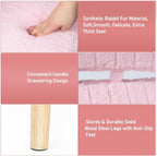 Vanity Stool Chair with Storage & Folding Back, Faux Rabbit Fur Soft Padded Seat Ottoman, 4 Solid Wood Legs Anti-Slip Feet, Small Stool for Vanity Desk for Makeuproom, Bedroom 15.7”x12.5”x28.7”（Pink）