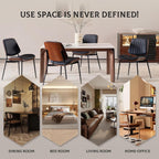 Dining Chairs Set of 6, Upholstered Mid-Century Modern Dining Room and Kitchen Chairs with Walnut Backrest,Retro Accent PU Leather Side Chairs with Metal Legs,Dark Black