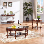 Traditional Solid Wood Oval End Table with Tempered Glass Top. Side Table for Living Room,Bedroom