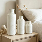 Modern Ceramic Vase Set of 3,White Rustic Vase Home Decor, Farmhouse Vase Decor for Shelves,Entry Table,Living Room,Fireplace