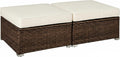 COSIEST 2 Piece Wicker Outdoor Ottoman Set, Patio Footstools with Removable Thick Cushions, Rattan Footrests for Deck, Backyard, Poolside, White