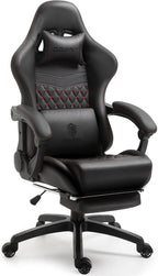 Dowinx Gaming/Office PC Chair with Massage Lumbar Support, Vintage Style PU Leather High Back Adjustable Swivel Task Chair with Footrest (Black and Red)