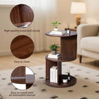 Wood 2-Tier 360° Rotating Bookshelf, Narrow Corner Bookcase & Accent Table, Floor Standing Storage Rack for Kids Bedroom Living Room, Space Saving