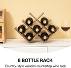 KIRIGEN Wooden Wine Rack, 8-Bottle 3-Tier Countertop Wine Holder, Brown | 16.73 x 5.91 x 11.14 In, Holds 8 Standard Wine Bottles for Cabinets, Pantry Shelves, and Kitchen Counter, Assembly Required