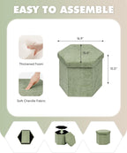 B FSOBEIIALEO Storage Ottoman Cube Hexagonal Pouf Ottomans, Foot Rest Seat for Sofa Footrest Entryway Shoe Footstool for Living Room/Bedroom/Entrway Chenille Green 16.93"x15"x15"
