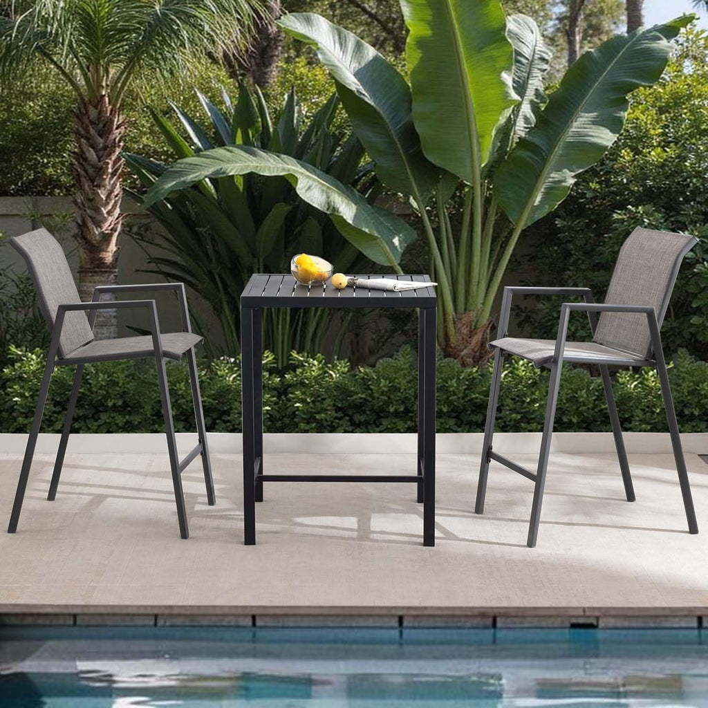 Outdoor Bar Stools Set of 2, 44'' Patio Bar Chairs with Textile High Back, Bar Height Chairs with Straight Armrest and Footrest, Grey