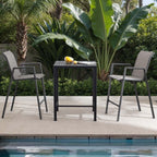 Outdoor Bar Stools Set of 2, 44'' Patio Bar Chairs with Textile High Back, Bar Height Chairs with Straight Armrest and Footrest, Grey