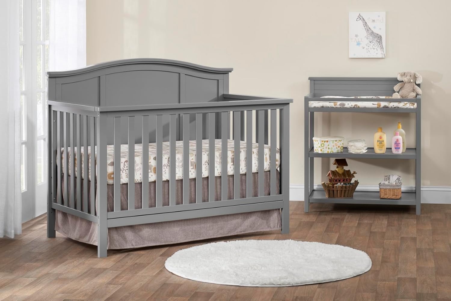 Oxford Baby Emerson 4-in-1 Convertible Baby Crib, Dove Gray, GreenGuard Gold Certified