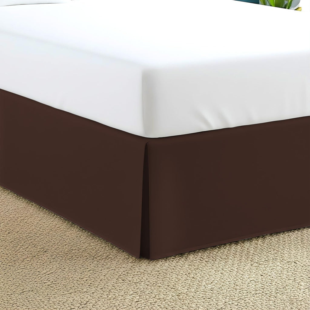 Queen Bed Skirt 11 Inch Drop,Single Fabric Construction, Box Pleated Dust Ruffle, 600 Thread Count Luxury Bed Skirts Chocolate Solid