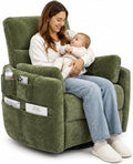 Chenille Power Swivel Glider Recliner Chair for Nursery, Detachable Storage Bag, Green