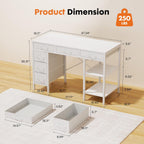 OLIXIS Computer Desk with 6 Drawers, 47 inch Office Desk with Storage Shelves, Reversible Gaming Desk, Corner Desk with Storage Drawers, Work for Home Office, Study, Living Room, White