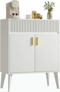 Sideboard Storage Cabinet with 2 Drawers & 2 Doors, Fluted Kitchen Buffet Cabinet with Adjustable Shelves, Coffee Bar Station for Living Room, Entryway, 13.8 x 27.6 x 35.6 Inches, White