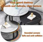 Round Marble Coffee Table Set of 2 - Nesting Tables for Living Room & Home Office - Stylish Side Tables with Modern Design(B,80CM)