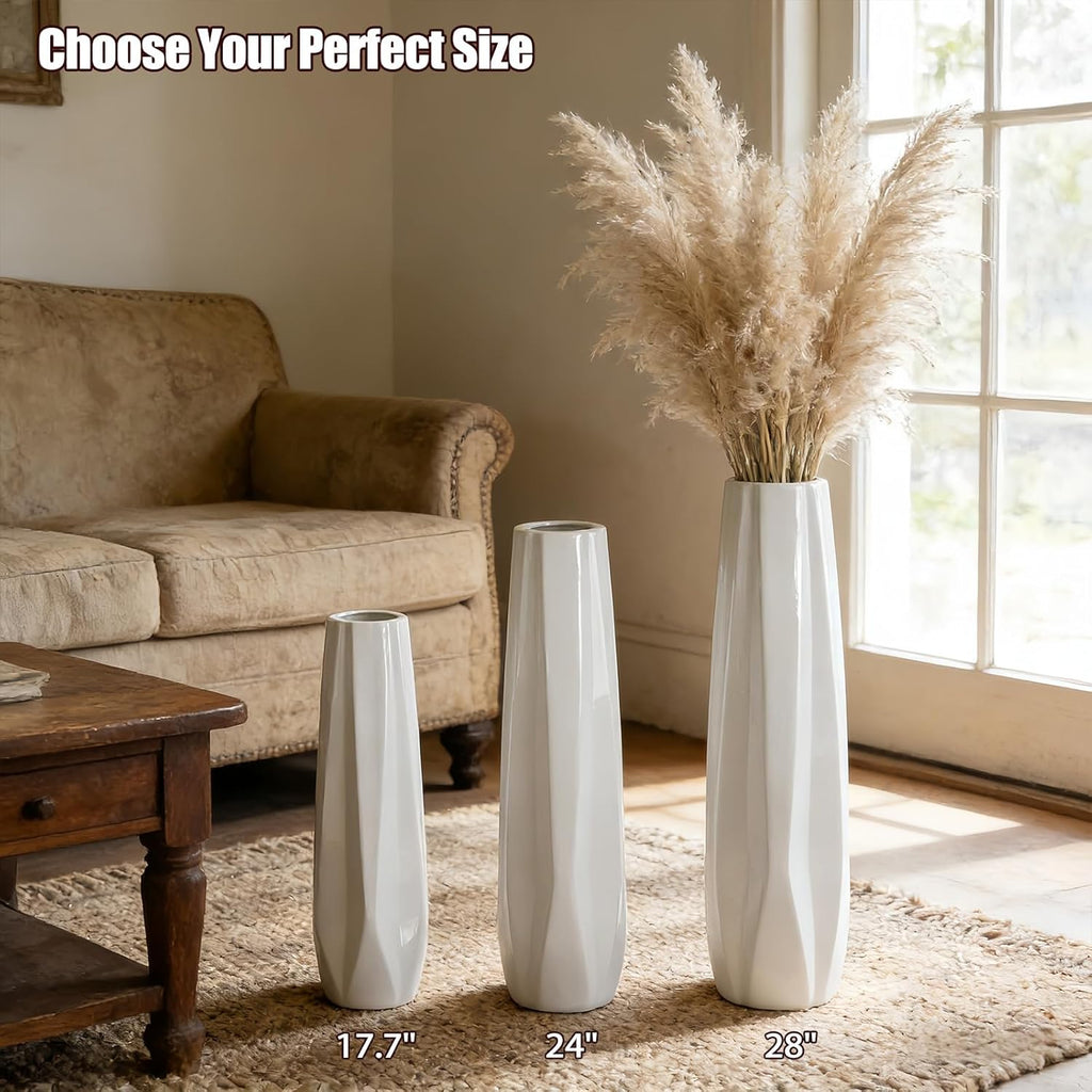 Ceramic Tall Floor Vase, White 17.7" Large Flower Vase Decorative Vases for Pampas Grass Living Room Modern Home Decor Office Bedroom Kitchen Wedding House Décor, Gift for Wedding Housewarming