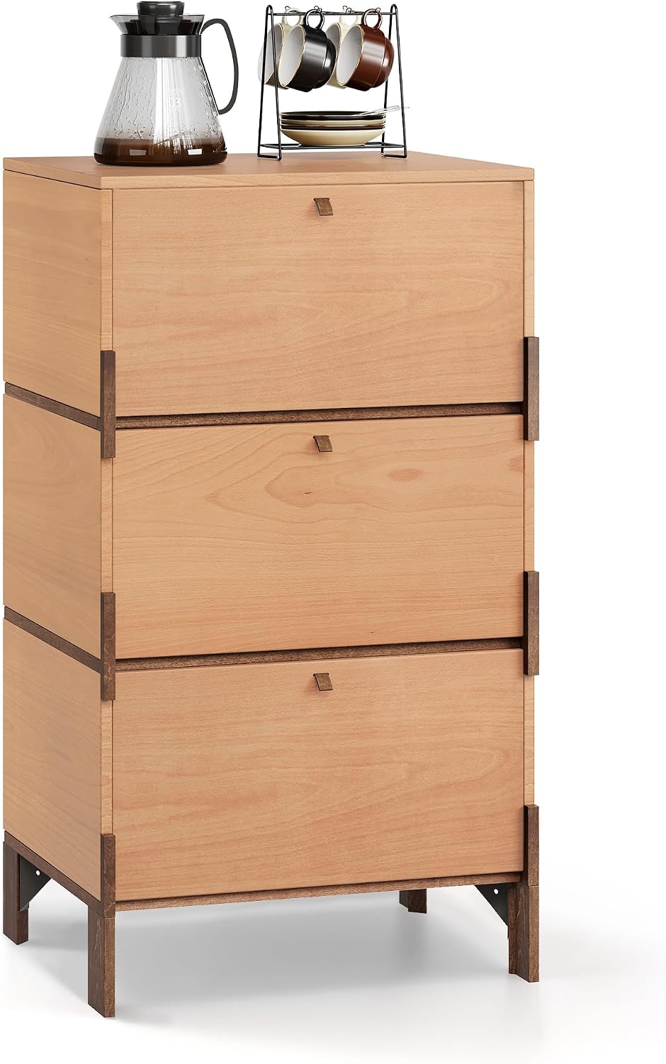 Sebastack Sideboard, Buffet Cabinet with 3 Storage Drawers, Easy Assembly Coffee Bar Wood Buffet Table for Kitchen, Dining Room, Bathroom, Office, Hallway, Beech Color (1 pcs)