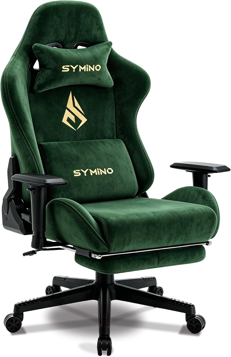 Symino Gaming Chair, Ergonomic Office Chair with 2D Armrests, 150° Recline, Breathable Faux Suede Fabric, Adjustable Headrest, Computer Desk Chair for Home Office, with Footrest, Green