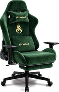 Symino Gaming Chair, Ergonomic Office Chair with 2D Armrests, 150° Recline, Breathable Faux Suede Fabric, Adjustable Headrest, Computer Desk Chair for Home Office, with Footrest, Green