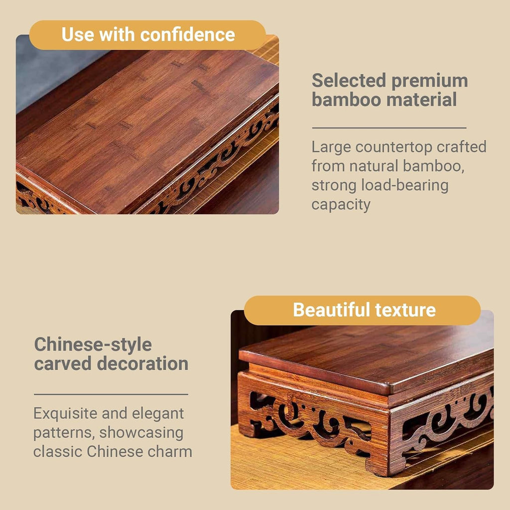 Freestanding Hollow Carving Wooden Shrine Altar Table Personal Shrine Altar Table Shelf Buddhist Prayer Altar Cabinet for Living Room, Bedroom(40 * 25 * 12cm/15.7 * 9.8 * 4.7in)