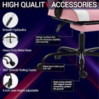 Gaming Chair with Footrest for Adults, PU Leather Video Game Chair with Massage Lumbar Support for Men Women, Ergonomic Computer Gamer Chair for Home Office, Height Adjustable, Pink