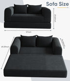 Versatile Loveseat Boneless Oversized Chair Convertible Sleeper Sofa Bed with Back Support Chaise Lounge Chair Indoor for Adult Teen, Comfy Futon Floor Folding Couch for Living Room Bedroom, Black