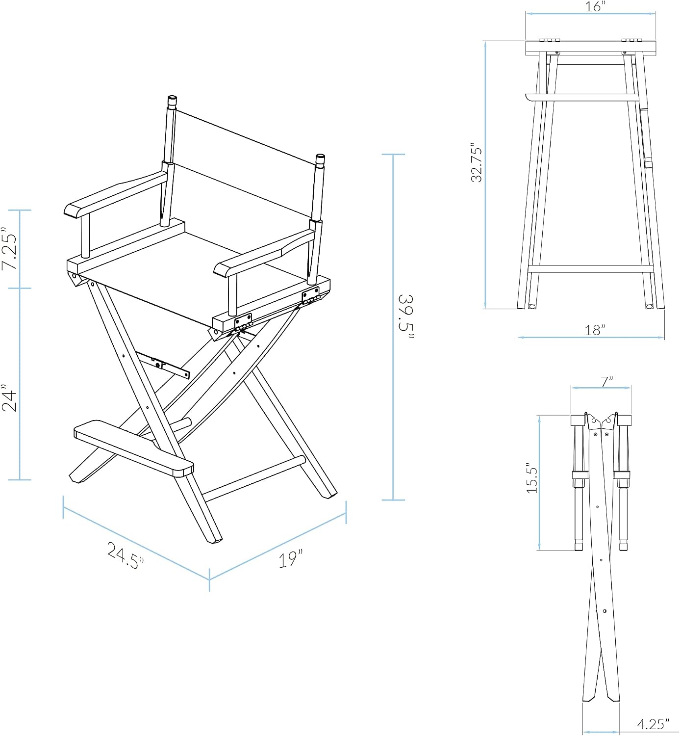 Casual Home American Trails Extra-Wide Premium Directors Chair 24" H Counter Height Natural Frame Natural Canvas