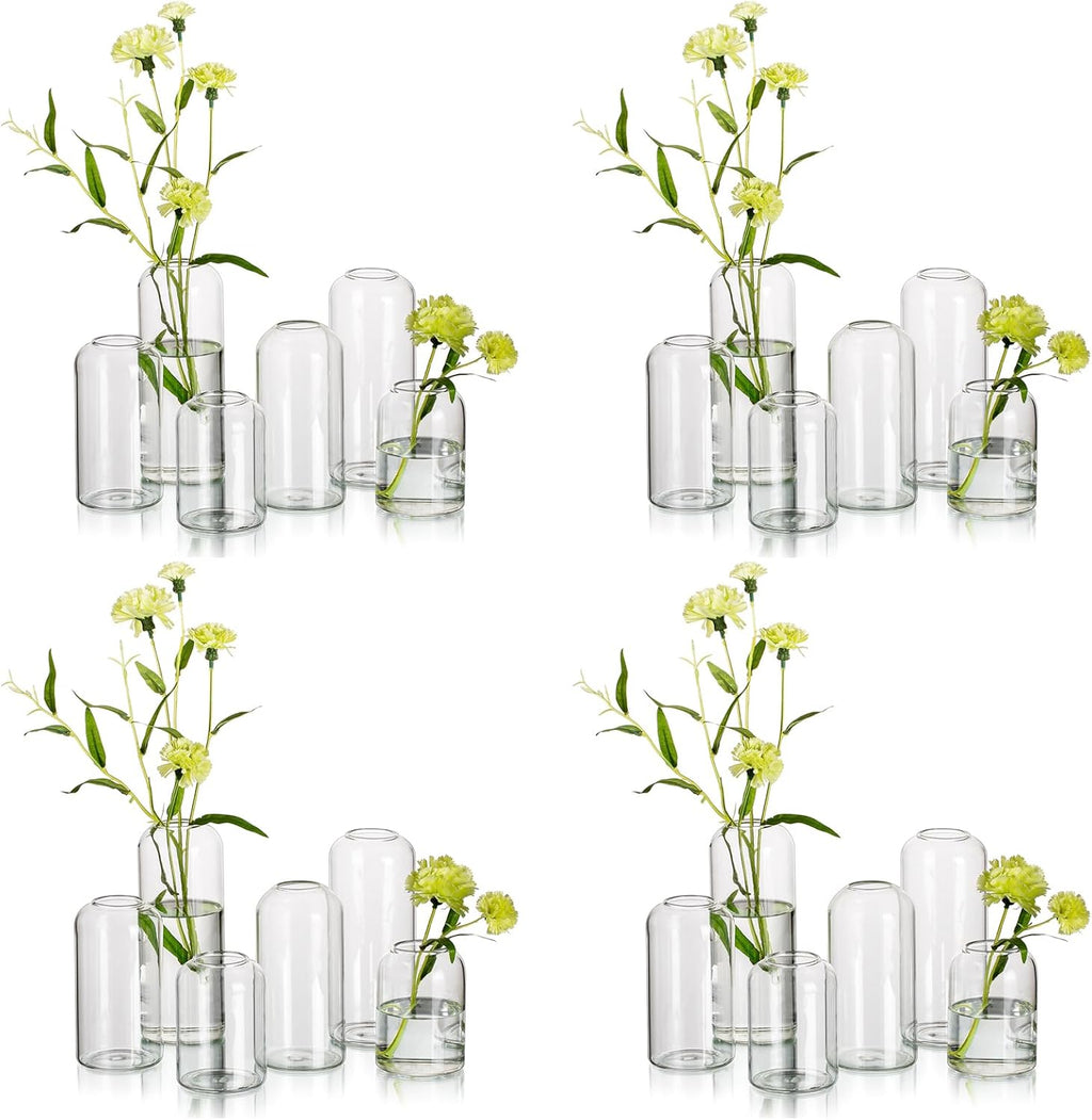 Hewory Glass Bud Vases for Flowers: Blown Modern Small Glass Vases for Centerpieces Set of 24, Mini Clear Bulk Flower Vases for Wedding Party Events Home Decor Floral Arrangements (Not Include Flower)