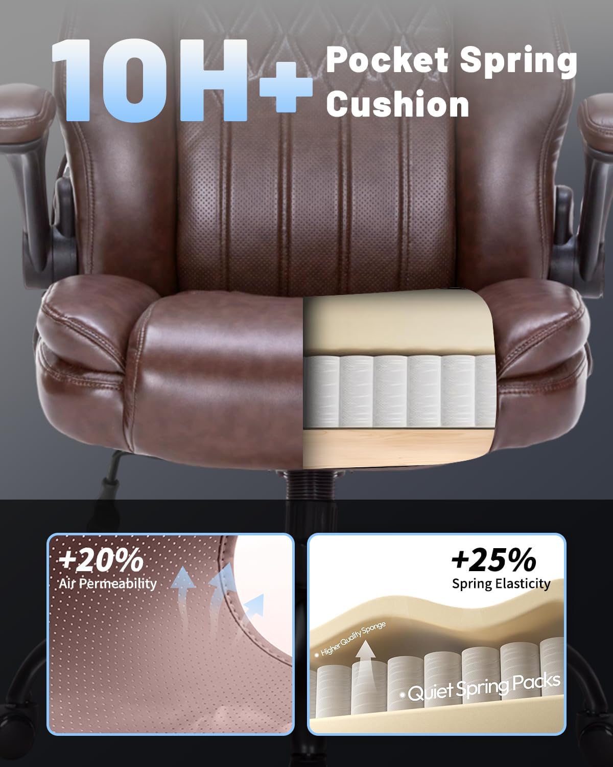 600LBS Large Heavy Duty Office Chair, Big and Tall Office Chair for Heavy People, Executive Desk Chair with Lumbar Support, Computer Desk Chairs with Flip Up Arm