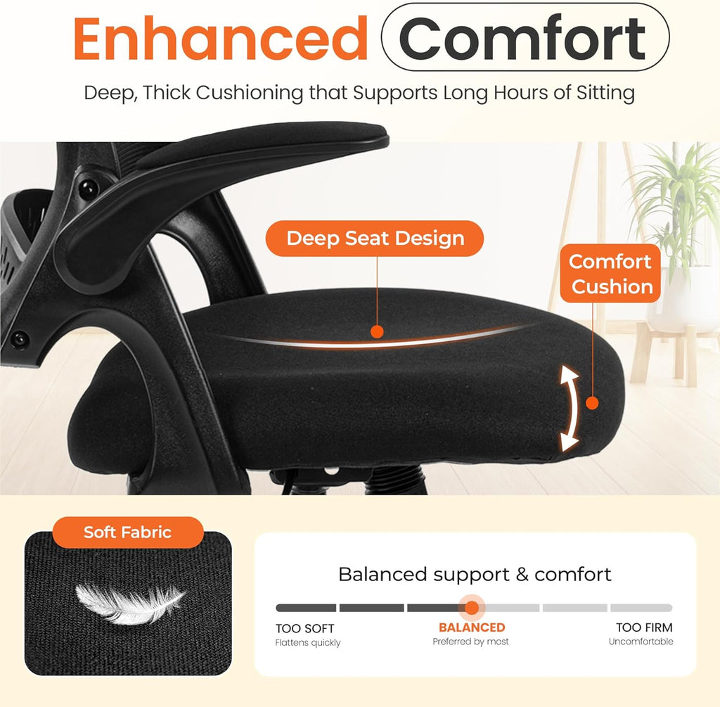 NEO Chair Office Chair Gaming Desk Computer Mesh Ergonomic Chair with Flip-up Arms Comfy Lumbar Support Adjustable Height Rolling Wheels Chair for Home Office (Black)