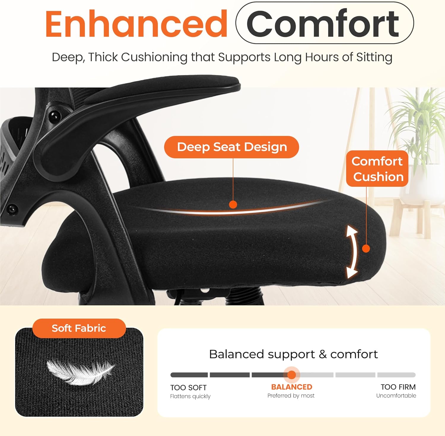 NEO Chair Office Chair Gaming Desk Computer Mesh Ergonomic Chair with Flip-up Arms Comfy Lumbar Support Adjustable Height Rolling Wheels Chair for Home Office (Black)