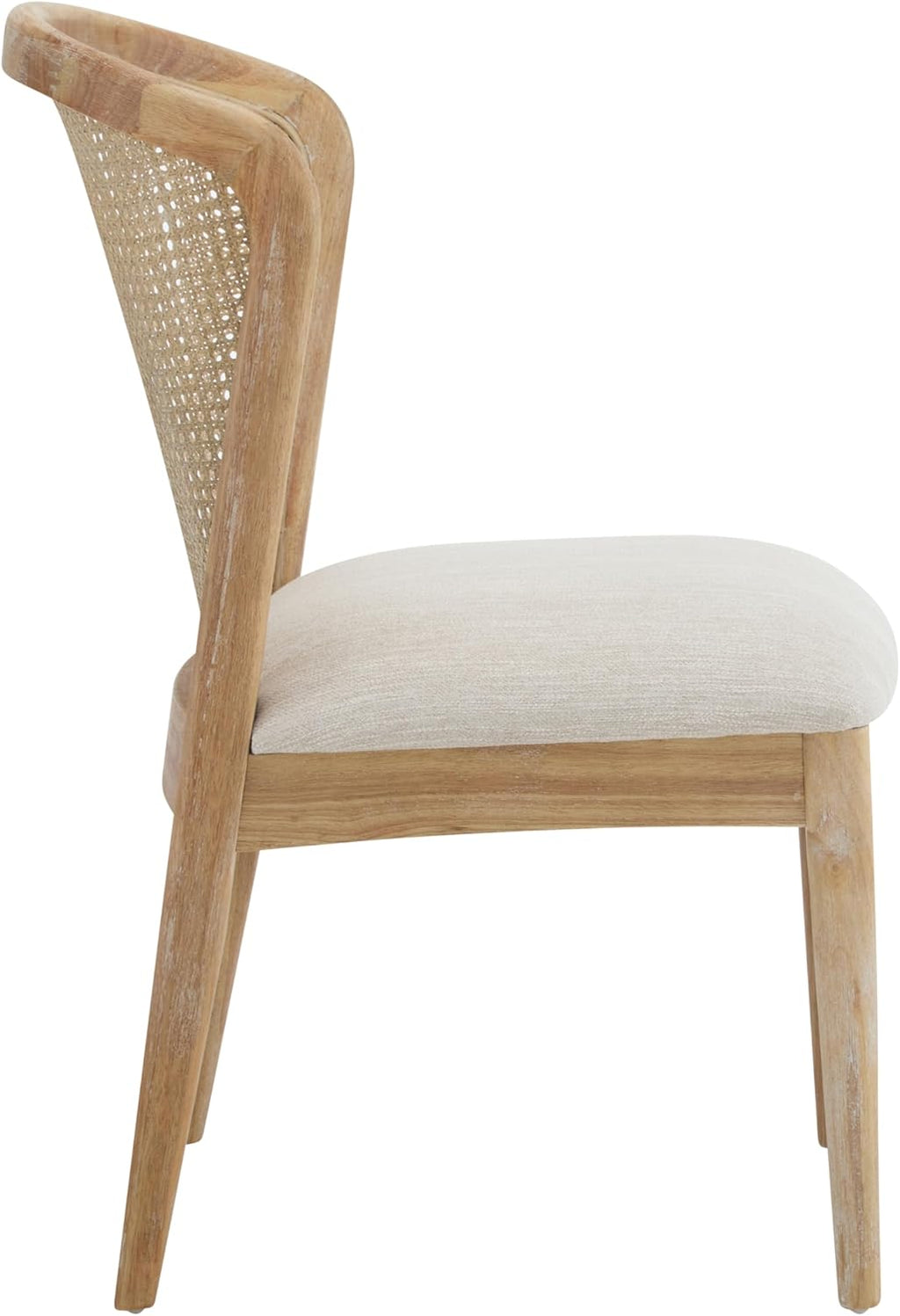 Modern Dining Chairs Set of 2, Fabric Upholstered Kitchen Chairs with Cane Webbing Back and Rubberwood Frame, Beige and Natural for Dining Room