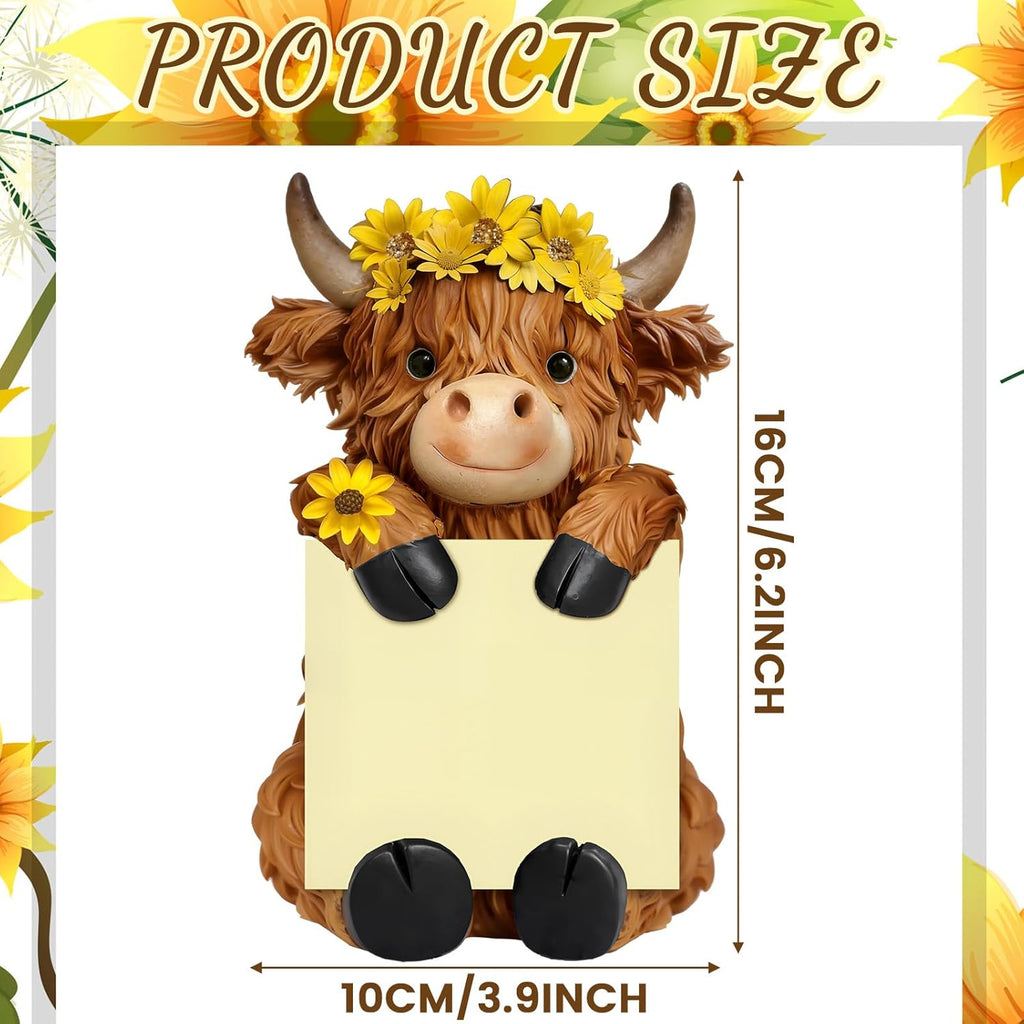 Thenshop Sunflower Highland Cow Pop up Sticky Note Dispenser Resin Highland Cow Note Holder with 100 Sheets 3 x 3 Inch Sticky Notes Desk Accessory for Office Home(Brown,Classic)