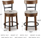 Signature Design by Ashley Valebeck Swivel Barstool With Back, Rustic-Industrial Wood and Metal, 360-Degree Swivel Counter Height Stool for Kitchen Island Seating, Linen Color