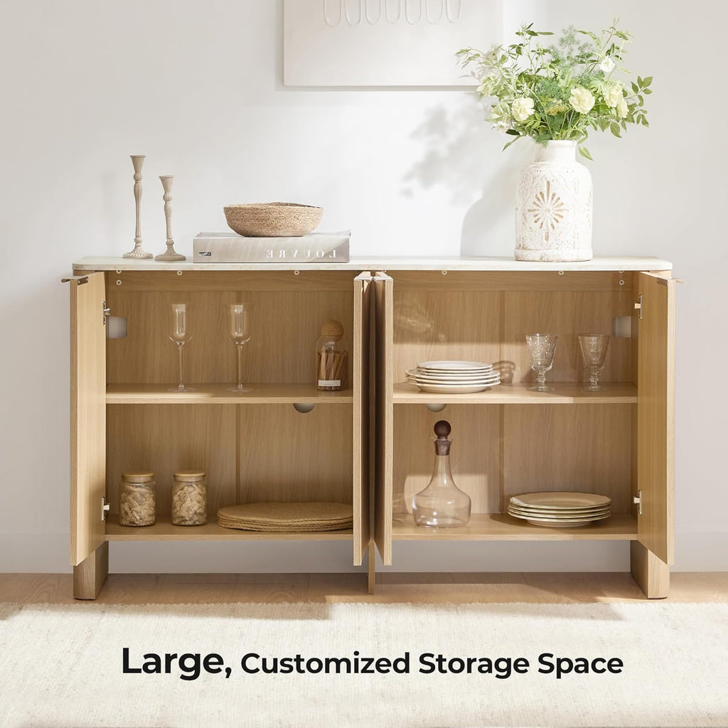 CHITA 61" Sideboard Buffet Cabinet with Storage, Living Room Accent Cabinet with Doors and Adjustable Shelves, for Bar, Kitchen, Oak - Faux Marble