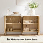 CHITA 61" Sideboard Buffet Cabinet with Storage, Living Room Accent Cabinet with Doors and Adjustable Shelves, for Bar, Kitchen, Oak - Faux Marble