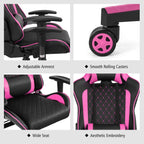 Goplus Massage Gaming Chair, Reclining Backrest Handrails and Seat Height Adjustment Racing Computer Office Chair, Ergonomic High Back Embroidered PU Swivel Game Chair with Headrest and Lumbar Cushion