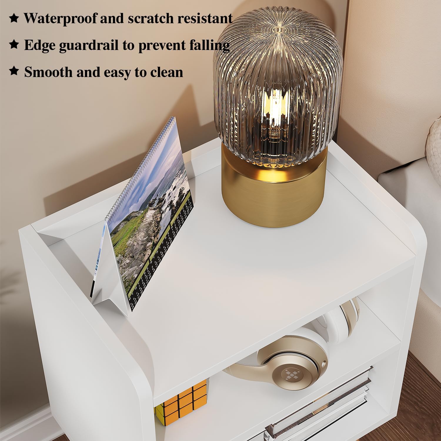 White Nightstand Small Bedside Table Kids Nightstand 3-tier Wood Side Table | Mid Century Modern Nightstand, Small Bedside Table for Bedroom, Kids Room & Small Spaces.