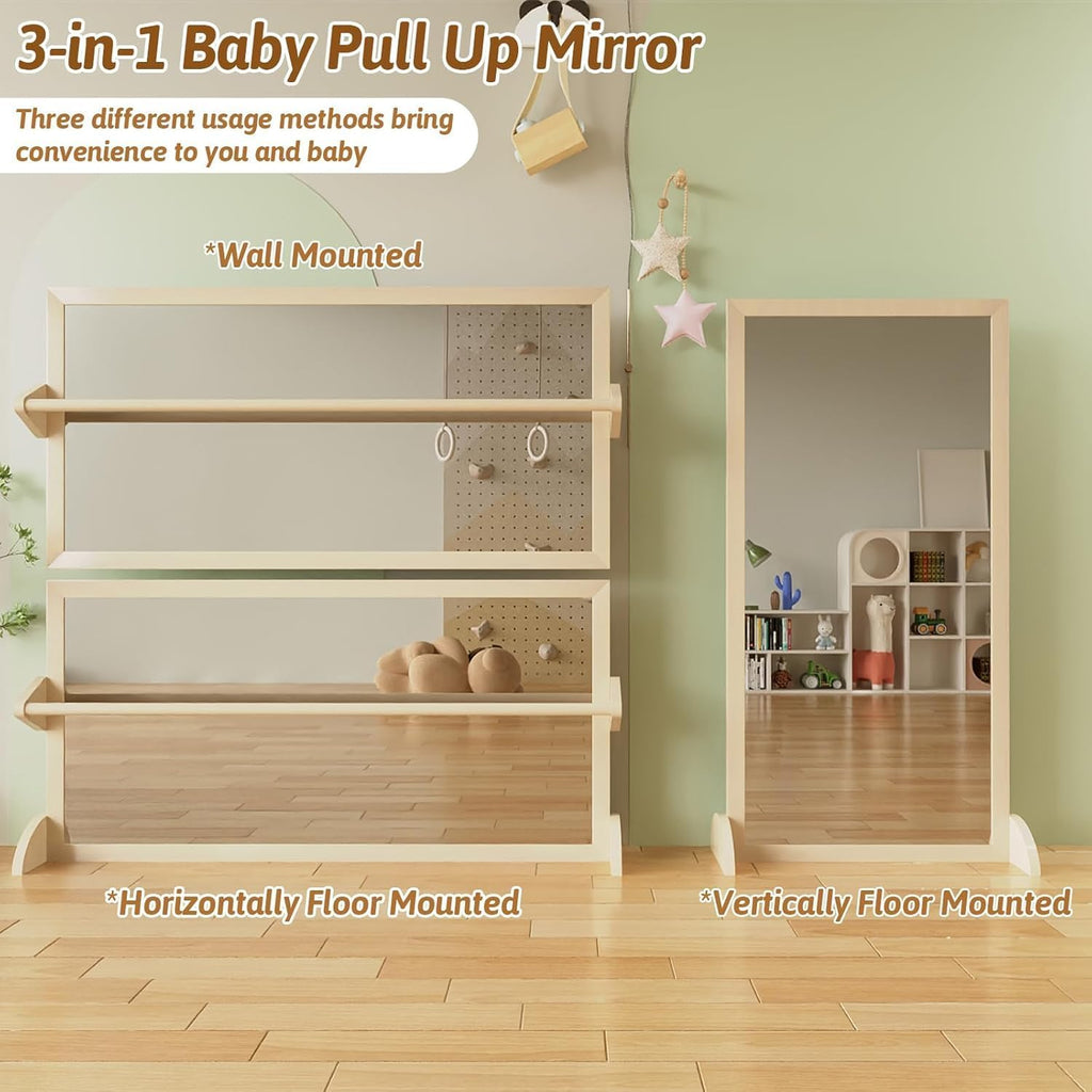 Montessori 3-in-1 Baby Mirror with Pull-Up Bar – Perfect for Toddler Nurseries, Home Learning Spaces, and Children's Classrooms