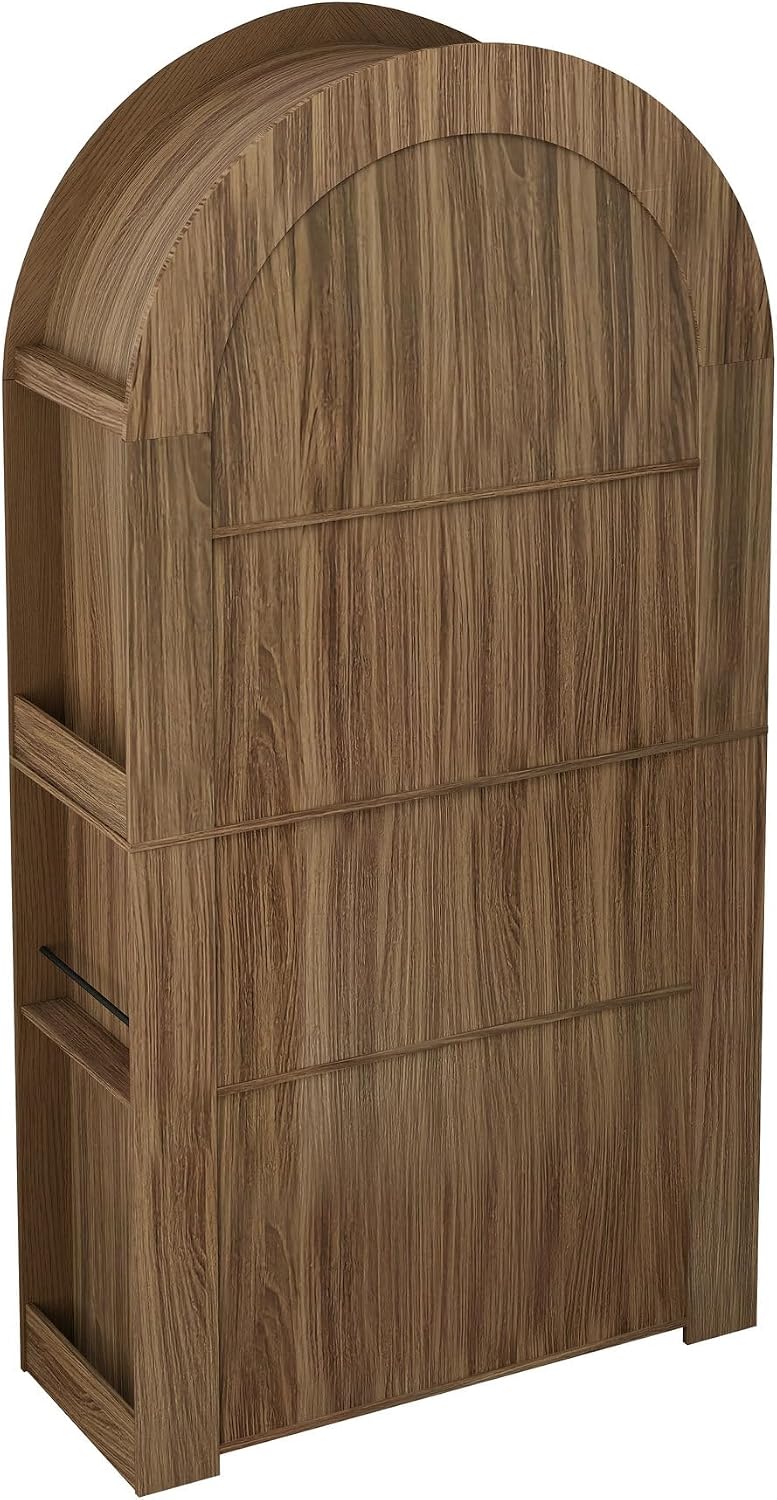 LUMISOL Tall Kitchen Pantry Cabinet for Dining Room Living Room, Arched Pantry with Open Display Storage Shelf, Modern Arched Bookcase with 4 Tier Shelf, Brown