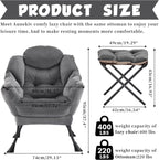 Lazy Chair with Ottoman, Comfy Accent Lounge Chair with Side Pocket, Modern Reading Armchair with Footrest, Upholstered Sofa Chair for Small Spaces, Bedroom, Living Room, Dorm, Darkgrey