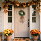 Autumn Door Wreath Sash Embroidered with White Letters and Pumpkins On A Plaid Wreath Sash Ideal for Housewarming Gifts, Autumn Thanksgiving, Halloween, and Christmas Porch Decorations -M