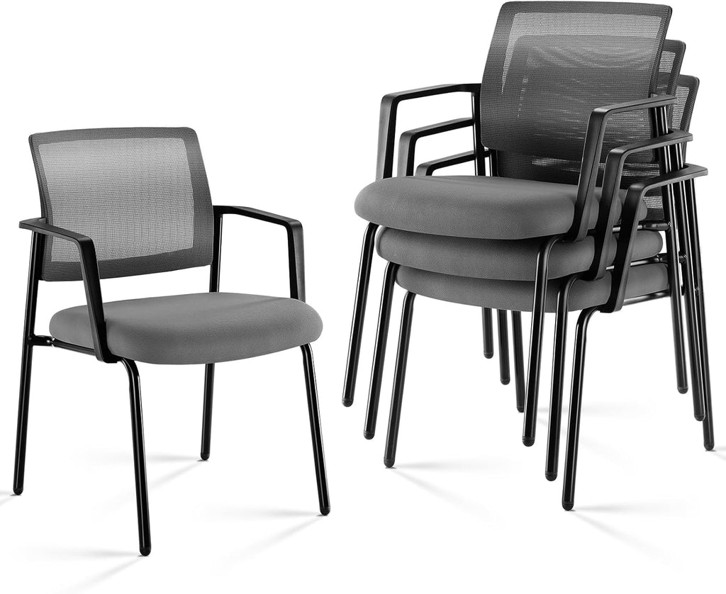 DUMOS Stackable Arm Reception Chairs with Mesh Back and Upholstered Fabric Cushion, Sturdy Metal Frame, Easy to Store and Use, Perfect for Indoor and Outdoor Spaces, 1 Chair, Grey
