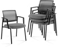Sweetcrispy Stackable Mesh Guest Visitor Reception Chairs - Ergonomic Lumbar Support for Waiting Conference Meeting Room, Office School Lobby and Church, Space Saving, 4 Pack, Grey