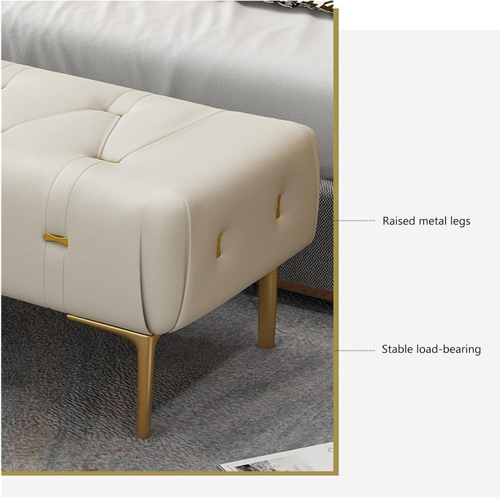 Modern Upholstered Tufted Bench with Padded Seat, Footrest Foot Stool with Sturdy Metal Leg, Leather for Bedroom Living Room Entryway Entryway(Light Grey,100 * 40 * 43cm)