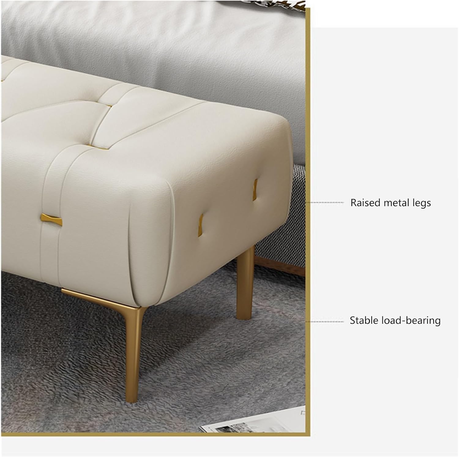 Modern Upholstered Tufted Bench with Padded Seat, Footrest Foot Stool with Sturdy Metal Leg, Leather for Bedroom Living Room Entryway Entryway(Dark Grey,100 * 40 * 43cm)