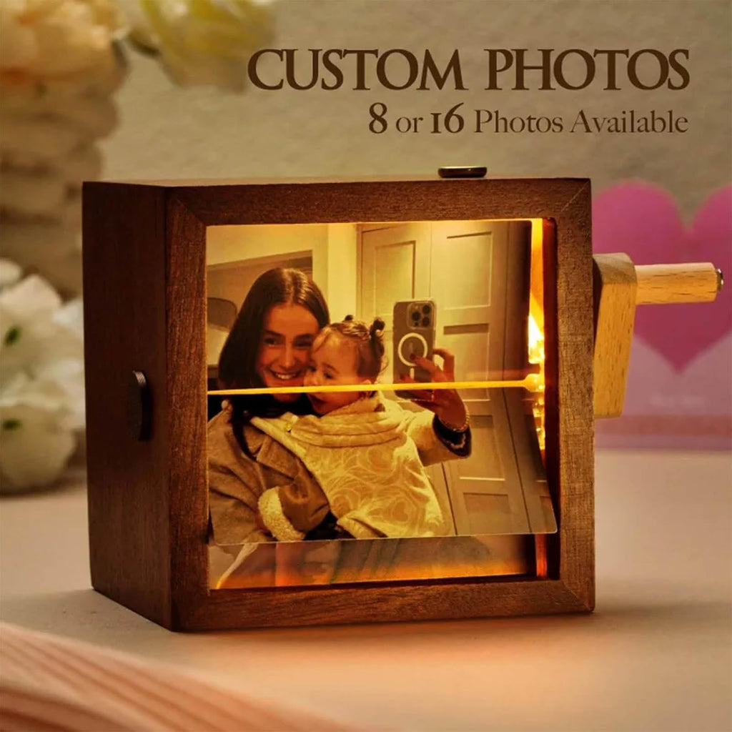 2026 Custom Photo Flip Book Frame For Mom Family Couple Hand Crank Flipbook Box Animation Machine Mechanical Photo Album Wooden Flip Book Gifts for Mothers Day Fathers Day Birthday (Black Walnut)